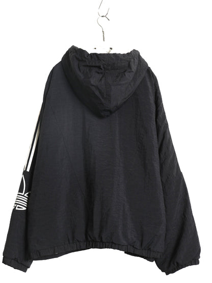 90s アディダス 中綿 ナイロン パーカー ジャケット メンズ XL / オールド ブルゾン フルジップ ハイネック 3ライン 大きいサイズ ブラック