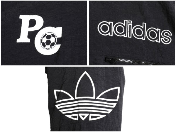 90s アディダス 中綿 ナイロン パーカー ジャケット メンズ XL / オールド ブルゾン フルジップ ハイネック 3ライン 大きいサイズ ブラック