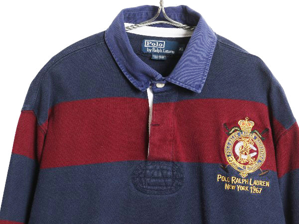 90s ポロ ラルフローレン ボーダー 長袖 ラガーシャツ メンズ XL / 古着 オールド ラグビー 長袖シャツ ポロシャツ 大きいサイズ ツートン