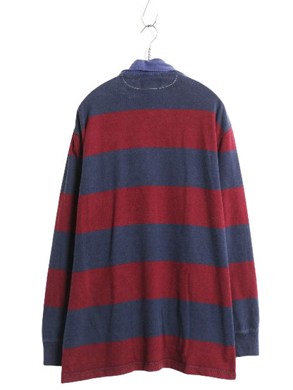 90s ポロ ラルフローレン ボーダー 長袖 ラガーシャツ メンズ XL / 古着 オールド ラグビー 長袖シャツ ポロシャツ 大きいサイズ ツートン
