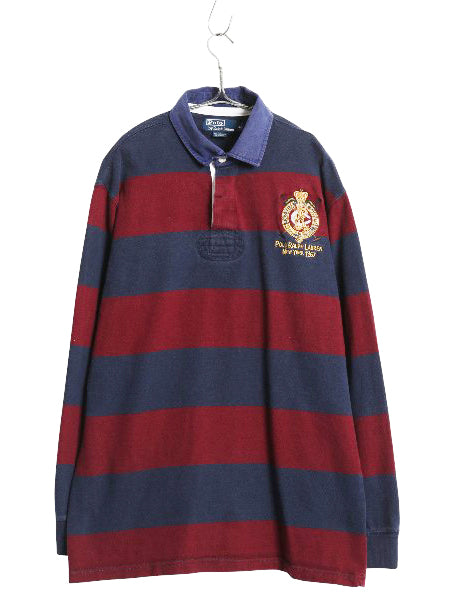 90s ポロ ラルフローレン ボーダー 長袖 ラガーシャツ メンズ XL / 古着 オールド ラグビー 長袖シャツ ポロシャツ 大きいサイズ ツートン