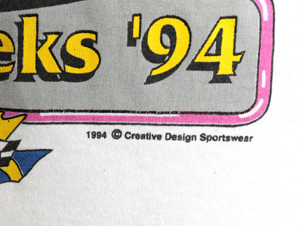 90s USA製 ナスカー 両面 イラスト プリント Tシャツ メンズ L 程 オールド 当時物 オフィシャル グラフィック モータースポーツ レース 白