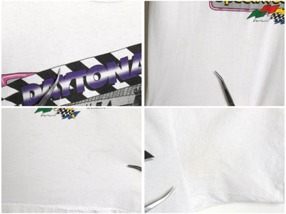 90s USA製 ナスカー 両面 イラスト プリント Tシャツ メンズ L 程 オールド 当時物 オフィシャル グラフィック モータースポーツ レース 白