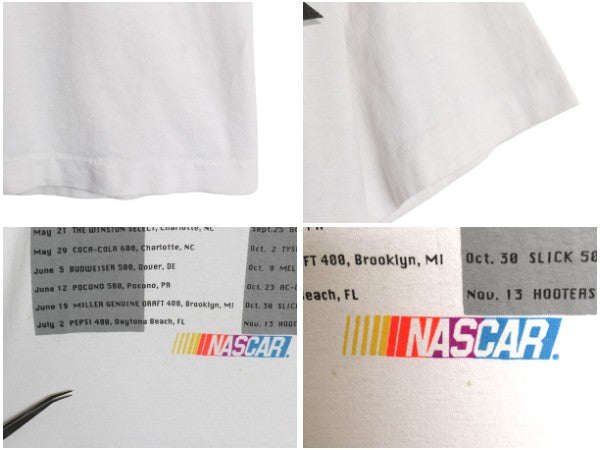 90s USA製 ナスカー 両面 イラスト プリント Tシャツ メンズ L 程 オールド 当時物 オフィシャル グラフィック モータースポーツ レース 白