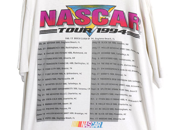 90s USA製 ナスカー 両面 イラスト プリント Tシャツ メンズ L 程 オールド 当時物 オフィシャル グラフィック モータースポーツ レース 白