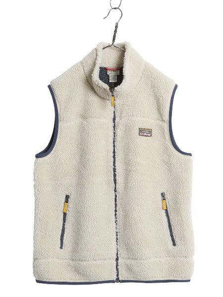 エルエルビーン パイル フリース ベスト メンズ L / 古着 ハイネック フルジップ ボア メッシュ ライナー付き 前開き 重ね着 ナチュラル 白