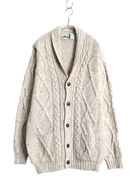 アイルランド製 aran crafts フィッシャーマン ショールカラー ニット カーディガン メンズ XL / メリノ ウール アラン セーター ケーブル