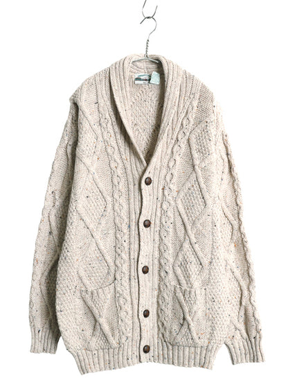 アイルランド製 aran crafts フィッシャーマン ショールカラー ニット カーディガン メンズ XL / メリノ ウール アラン セーター ケーブル