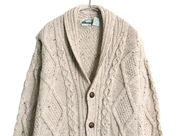 アイルランド製 aran crafts フィッシャーマン ショールカラー ニット カーディガン メンズ XL / メリノ ウール アラン セーター ケーブル