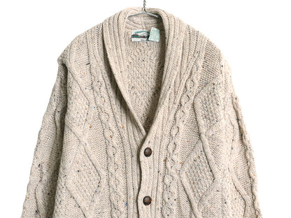 アイルランド製 aran crafts フィッシャーマン ショールカラー ニット カーディガン メンズ XL / メリノ ウール アラン セーター ケーブル