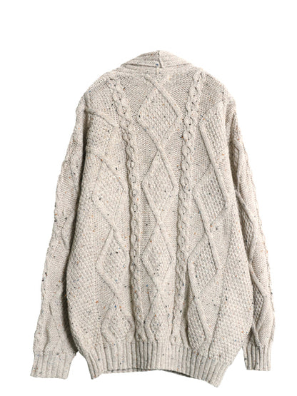 アイルランド製 aran crafts フィッシャーマン ショールカラー ニット カーディガン メンズ XL / メリノ ウール アラン セーター ケーブル