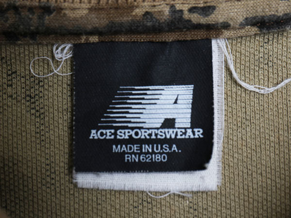 80s USA製 Ace Sportswear リアルツリー カモ 鹿の子 半袖 ポロシャツ メンズ XL 程 ヴィンテージ アウトドア カットソー 半袖シャツ 迷彩 