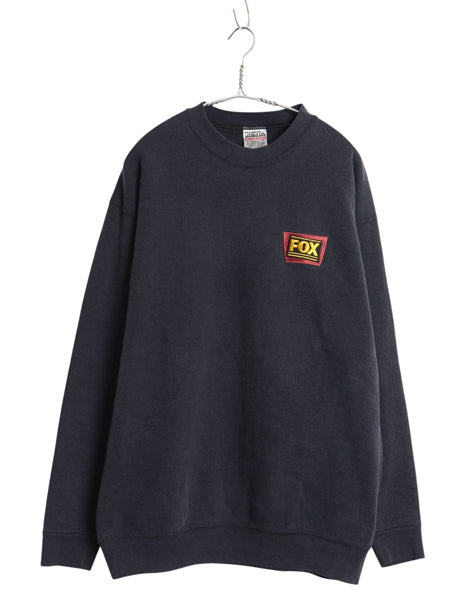 90s USA製 ★ FOX ロゴ刺繍 スウェット メンズ XL 古着 オールド 企業物 当時物 トレーナー ヘビーウェイト クルーネック 大きいサイズ 黒