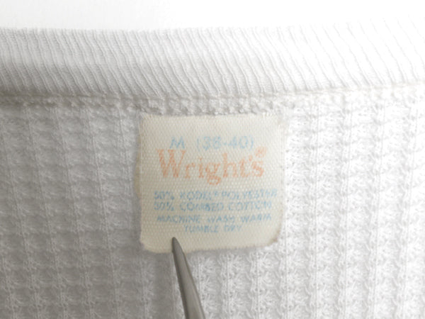 80s USA製 Wright's 長袖 サーマル Tシャツ メンズ M / ヴィンテージ クルーネック アンダーシャツ ワッフル ロンT インナー 無地 ホワイト
