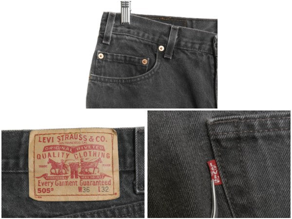 90s リーバイス 505 ブラック デニム パンツ メンズ 36 32 古着 オールド ジーンズ ジーパン Gパン スリム ストレート ボトムス 赤タブ 黒