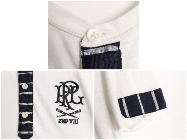 00s ポロ ラルフローレン ヘンリーネック 半袖 Tシャツ メンズ M オールド CUSTOM FIT コットン カットソー 細身 ワンポイント ツートン 白