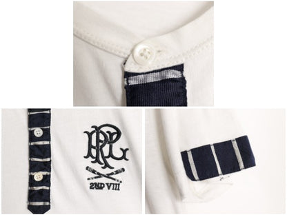 00s ポロ ラルフローレン ヘンリーネック 半袖 Tシャツ メンズ M オールド CUSTOM FIT コットン カットソー 細身 ワンポイント ツートン 白