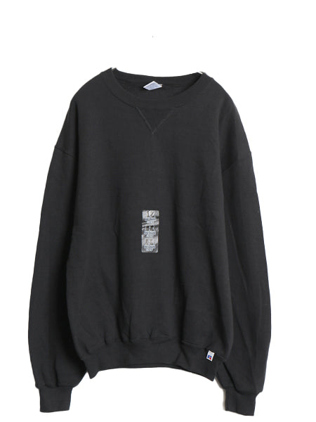 デッドストック 90s ラッセル 無地 スウェット メンズ レディース M / 新品 オールド トレーナー 前V 裏起毛 ワンポイント クルーネック 黒