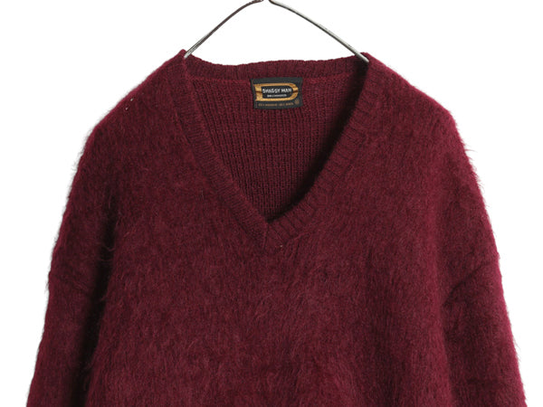 60s ★  DRUMMOND モヘア ニット セーター メンズ XL / ヴィンテージ  Vネック プルオーバー ウール 毛足 毛長 シャギー 無地 大きいサイズ