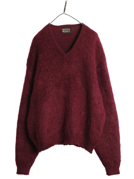 60s ★  DRUMMOND モヘア ニット セーター メンズ XL / ヴィンテージ  Vネック プルオーバー ウール 毛足 毛長 シャギー 無地 大きいサイズ