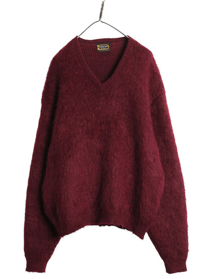 60s ★  DRUMMOND モヘア ニット セーター メンズ XL / ヴィンテージ  Vネック プルオーバー ウール 毛足 毛長 シャギー 無地 大きいサイズ
