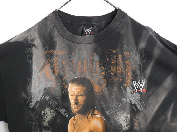 00s WWE トリプルH 両面 プリント Tシャツ メンズ XL / 古着 オールド オフィシャル プロレス アメプロ WWF グラフィック 大きいサイズ 黒