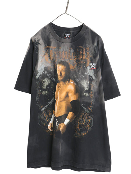00s WWE トリプルH 両面 プリント Tシャツ メンズ XL / 古着 オールド オフィシャル プロレス アメプロ WWF グラフィック 大きいサイズ 黒
