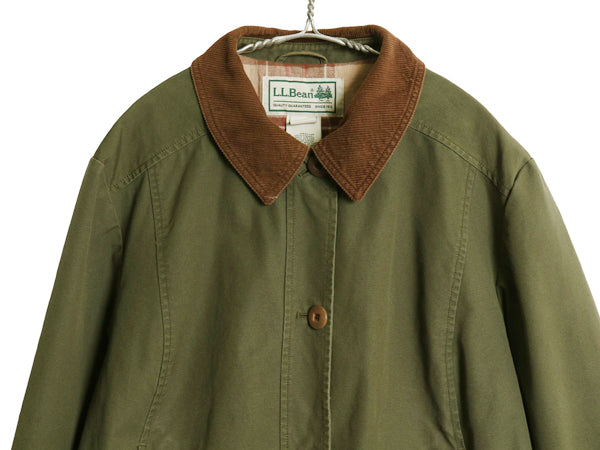 00s エルエルビーン ハンティング ジャケット レディース L 古着 オールド カバーオール ハーフ コート フランネル チェック ライナー付き