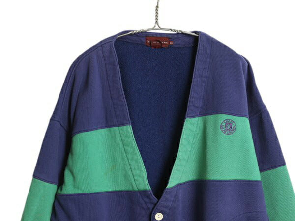 80s チャップス ラルフローレン スウェット カーディガン メンズ XL 古着 ヴィンテージ ポロ 裏起毛 前開き 重ね着 ポケット付き ツートン