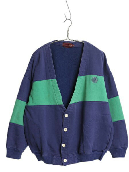80s チャップス ラルフローレン スウェット カーディガン メンズ XL 古着 ヴィンテージ ポロ 裏起毛 前開き 重ね着 ポケット付き ツートン