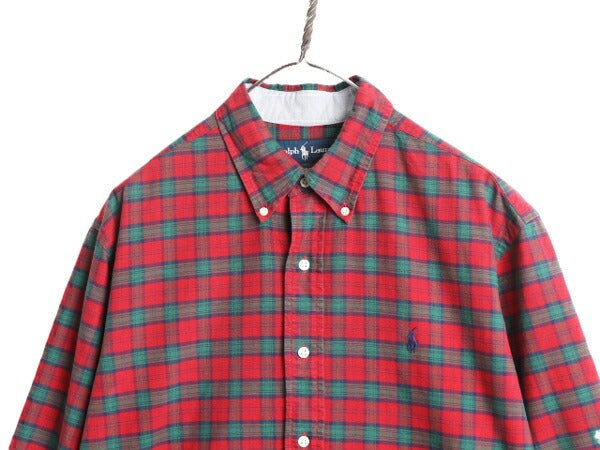 90s ラルフローレン チェック 3点留め 長袖 ボタンダウン シャツ メンズ L / 90年代 オールド ポロ 長袖シャツ BD BDシャツ ワンポイント