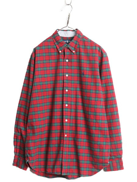 90s ラルフローレン チェック 3点留め 長袖 ボタンダウン シャツ メンズ L / 90年代 オールド ポロ 長袖シャツ BD BDシャツ ワンポイント