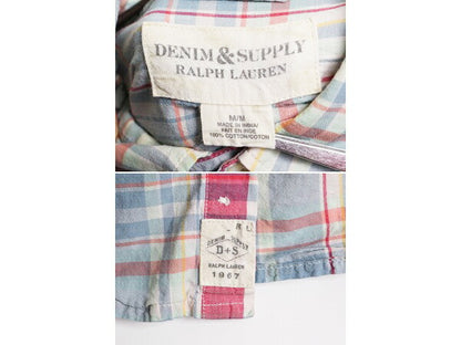 デニム&サプライ ラルフローレン チェック 長袖 シャツ メンズ M 古着 DENIM&SUPPLY ポロ コットン 長袖シャツ ポケット付き マルチカラー