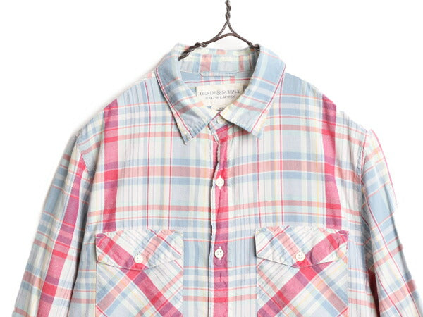 デニム&サプライ ラルフローレン チェック 長袖 シャツ メンズ M 古着 DENIM&SUPPLY ポロ コットン 長袖シャツ ポケット付き マルチカラー