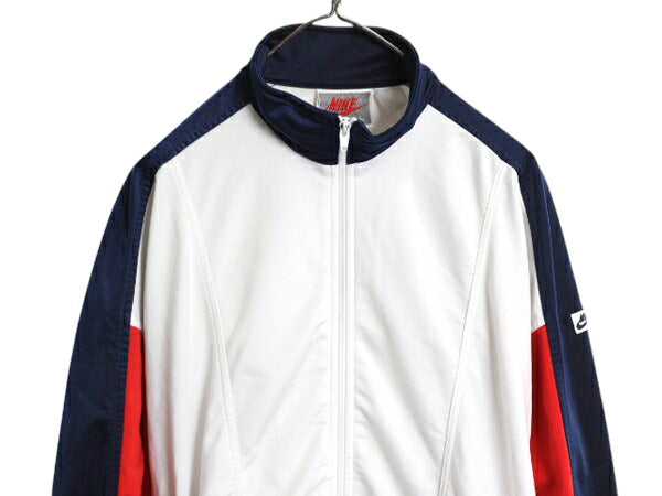 90s ナイキ フルジップ トラック ジャケット メンズ L 初期 銀タグ オールド NIKE ジャージ ハイネック ストレッチ ブルゾン ジャンパー 白