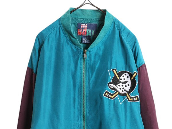100% シルク 90s ジェフハミルトン マイティ ダックス ブルゾン メンズ M オールド NHL ホッケー トラック ジャケット ボンバー フルジップ