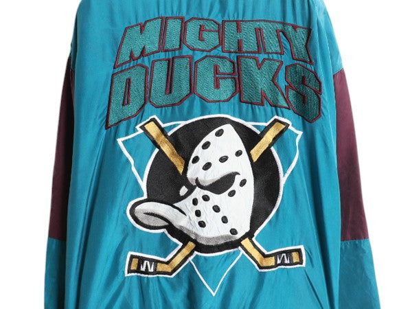 100% シルク 90s ジェフハミルトン マイティ ダックス ブルゾン メンズ M オールド NHL ホッケー トラック ジャケット ボンバー フルジップ