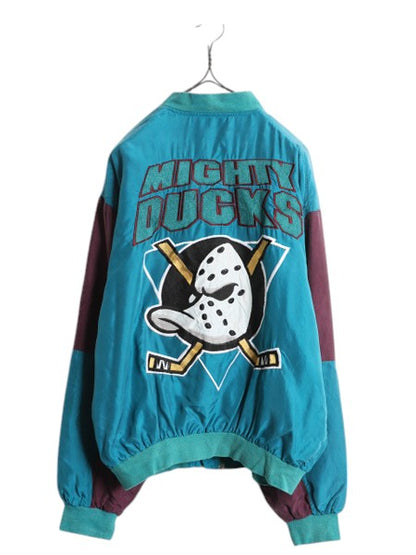 100% シルク 90s ジェフハミルトン マイティ ダックス ブルゾン メンズ M オールド NHL ホッケー トラック ジャケット ボンバー フルジップ