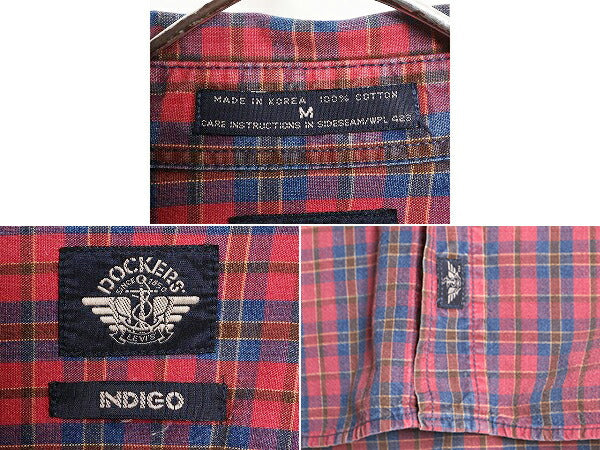 90s ドッカーズ リーバイス チェック 長袖 シャツ メンズ M / 古着 90年代 オールド LEVIS DOCKERS ポケット付き マルチカラー 総柄シャツ
