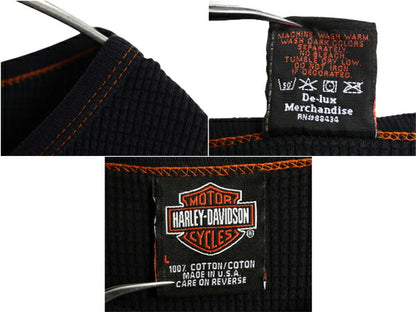 00s USA製 ハーレー ダビットソン 4面 プリント サーマル 長袖 Tシャツ メンズ L オールド オフィシャル ロンT ワッフル コットン ブラック