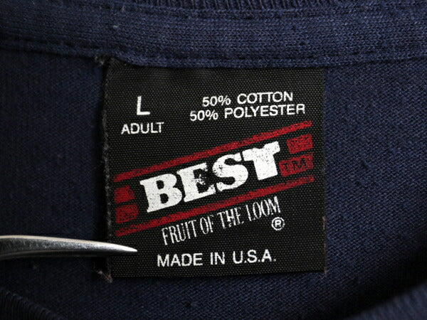 80s USA製 アイオワ プリント 長袖 Tシャツ メンズ L 紺 古着 ヴィンテージ シングルステッチ ロンT クルーネック ロングTシャツ ネイビー