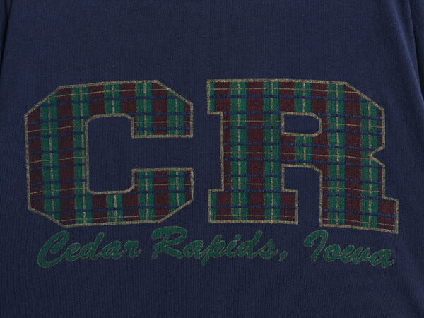 80s USA製 アイオワ プリント 長袖 Tシャツ メンズ L 紺 古着 ヴィンテージ シングルステッチ ロンT クルーネック ロングTシャツ ネイビー