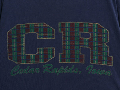 80s USA製 アイオワ プリント 長袖 Tシャツ メンズ L 紺 古着 ヴィンテージ シングルステッチ ロンT クルーネック ロングTシャツ ネイビー