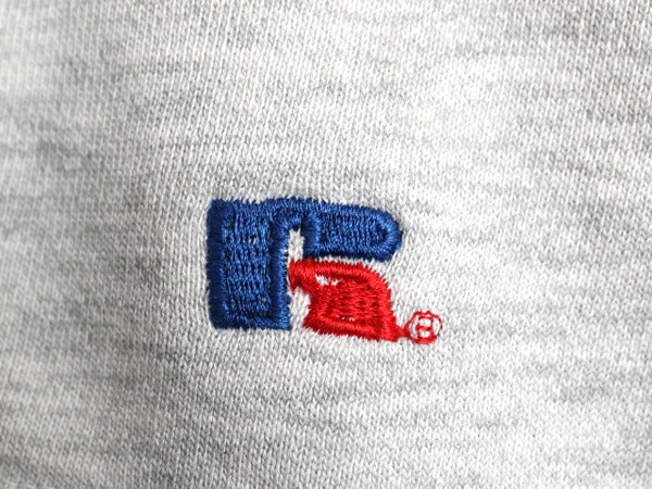 90s USA製 ラッセル カレッジ ロゴ パッチ 刺繍 スウェット フード パーカー メンズ M オールド トレーナー プルオーバー ポケット付き 灰