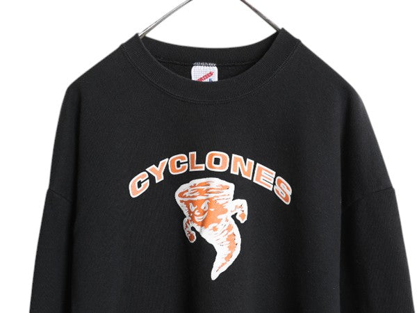 90s USA製 2段 カレッジ プリント スウェット メンズ レディース XL / 黒 オールド トレーナー 裏起毛 ブラック 大きいサイズ ジャージーズ