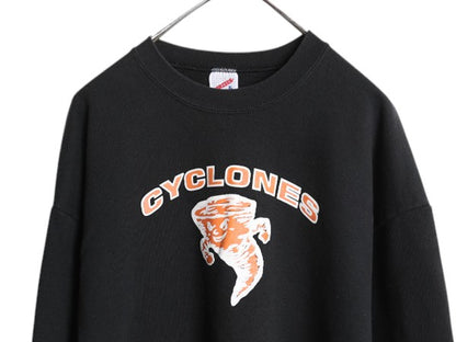 90s USA製 2段 カレッジ プリント スウェット メンズ レディース XL / 黒 オールド トレーナー 裏起毛 ブラック 大きいサイズ ジャージーズ