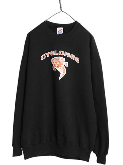 90s USA製 2段 カレッジ プリント スウェット メンズ レディース XL / 黒 オールド トレーナー 裏起毛 ブラック 大きいサイズ ジャージーズ