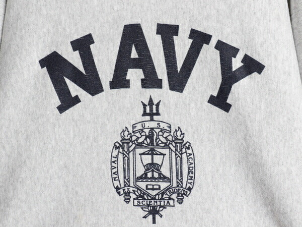 90s USA製 US NAVY プリント スウェット メンズ XS オールド リバース タイプ ヘビーウェイト トレーナー ミリタリー 裏起毛 杢 グレー USN