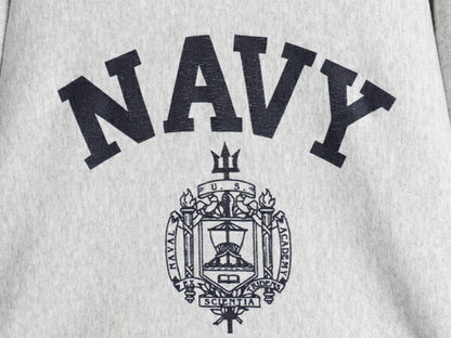 90s USA製 US NAVY プリント スウェット メンズ XS オールド リバース タイプ ヘビーウェイト トレーナー ミリタリー 裏起毛 杢 グレー USN