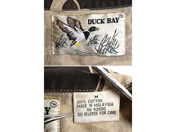 80s ダックハンター カモ ハンティング ジャケット メンズ L / ヴィンテージ DUCK BAY カバーオール シャツ 迷彩 ブルゾン アウトドア 薄手